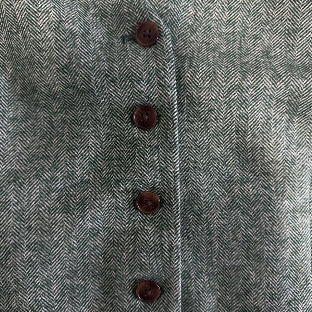 Crew Women’s 16 Green Herringbone Wool Blend Button Front Lined Vest Waistcoat - Picture 6 of 10
